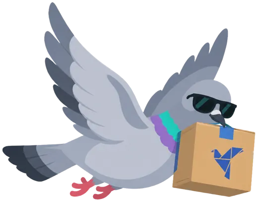 Pigee delivery pigeon holding a parcel